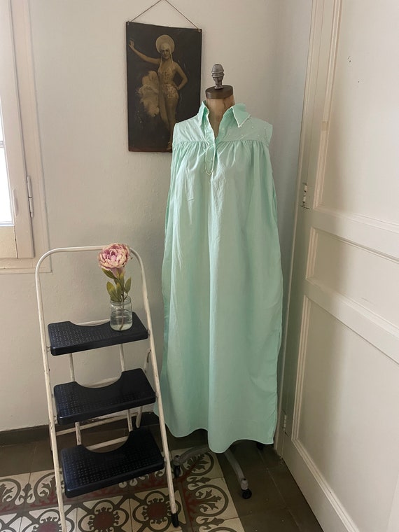 Vintage 1950s Mint Green Cotton Nightgown, Pastel 