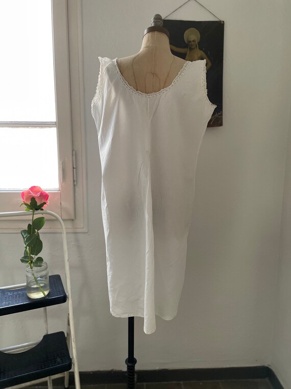 Antique Crisp White Linen Nightgown, Sleeveless S… - image 6