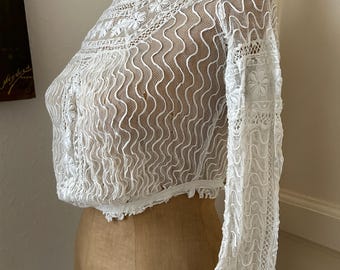 トップス 1900s Lace My Handmade Work Womens Vintage Lace Patchwork Victorian Renaissance Button