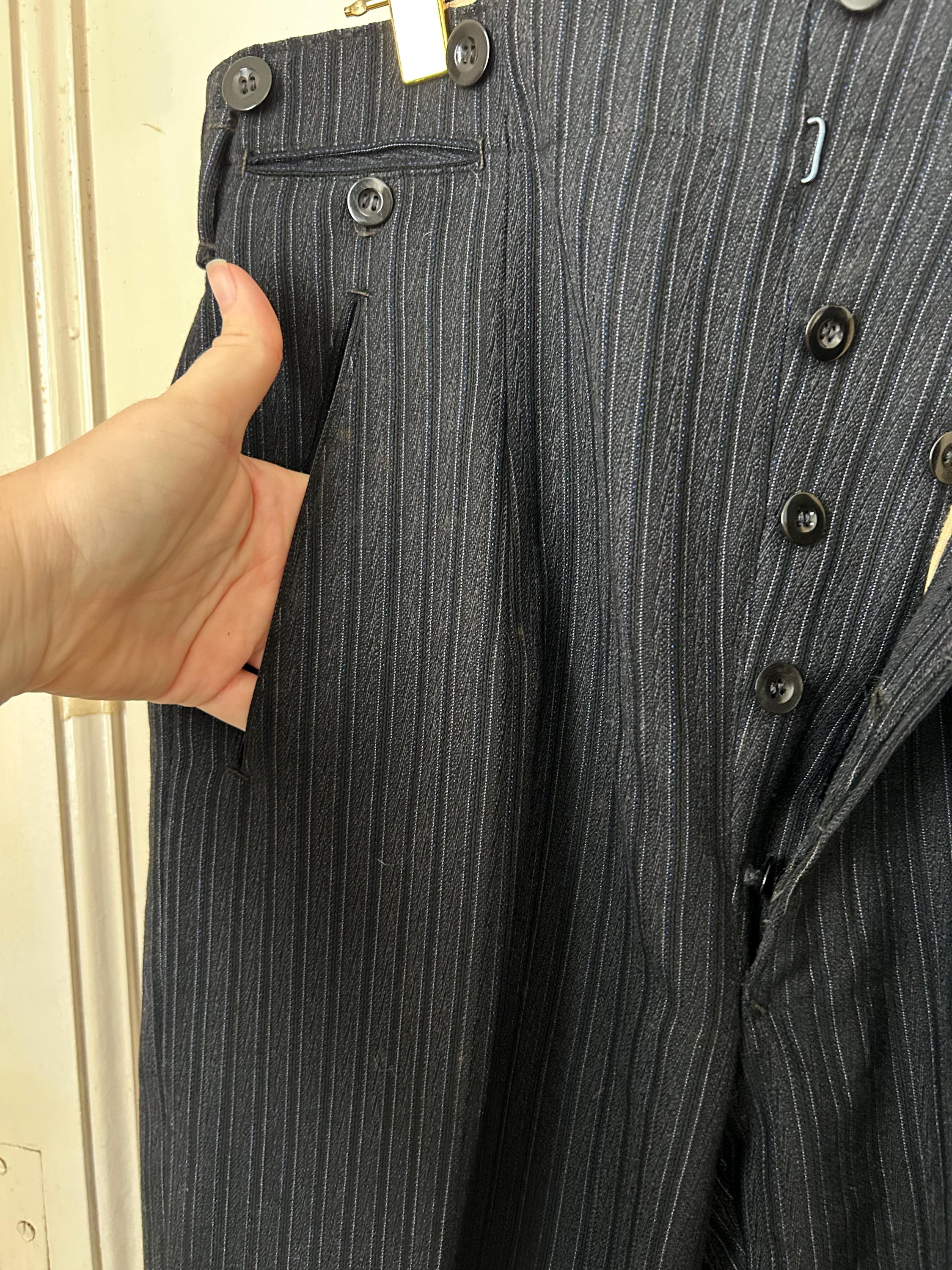Men's 1950s Tuxedo Button Fly Pin Striped Trousers 33