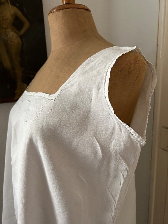 Antique White Linen Smock Dress Sleeveless Nightg… - image 6