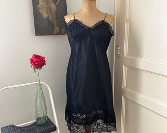 Vintage Chocolate Brown Nylon Slip Dress, Lacy Hourglass Negligee 