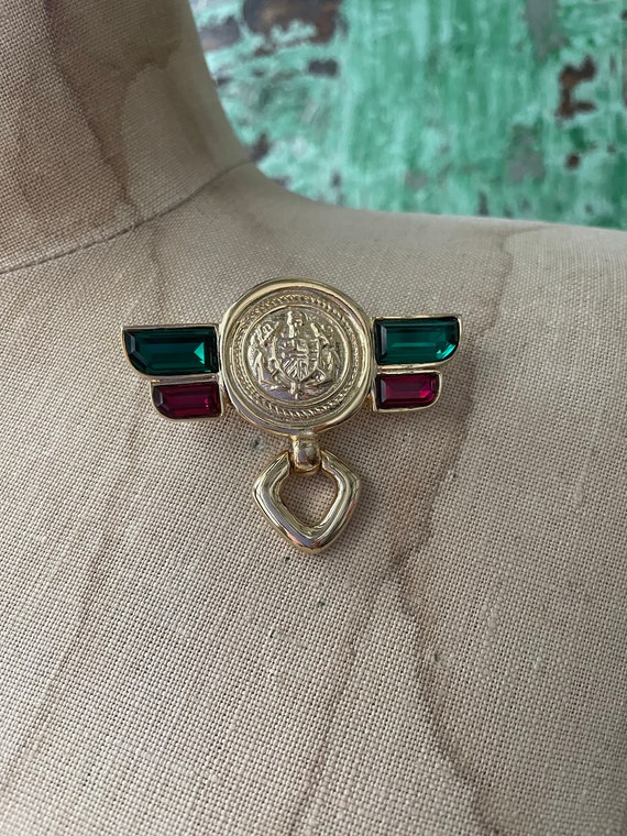 Vintage David Grau Red and Green Jewel Brooch, NOS