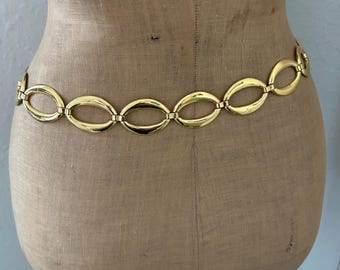 Vintage 80s Gold Tone Oval Link Chain Belt With Multi Strand 