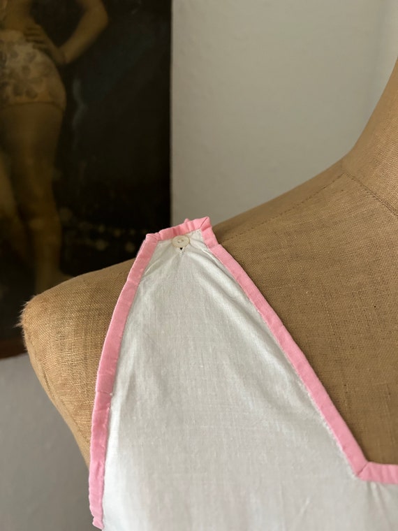 Antique White Cotton Tank Top Camisole with Pink … - image 4