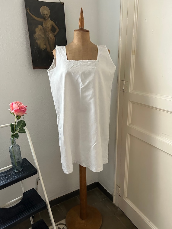 Antique White Linen Smock Dress Sleeveless Nightg… - image 1