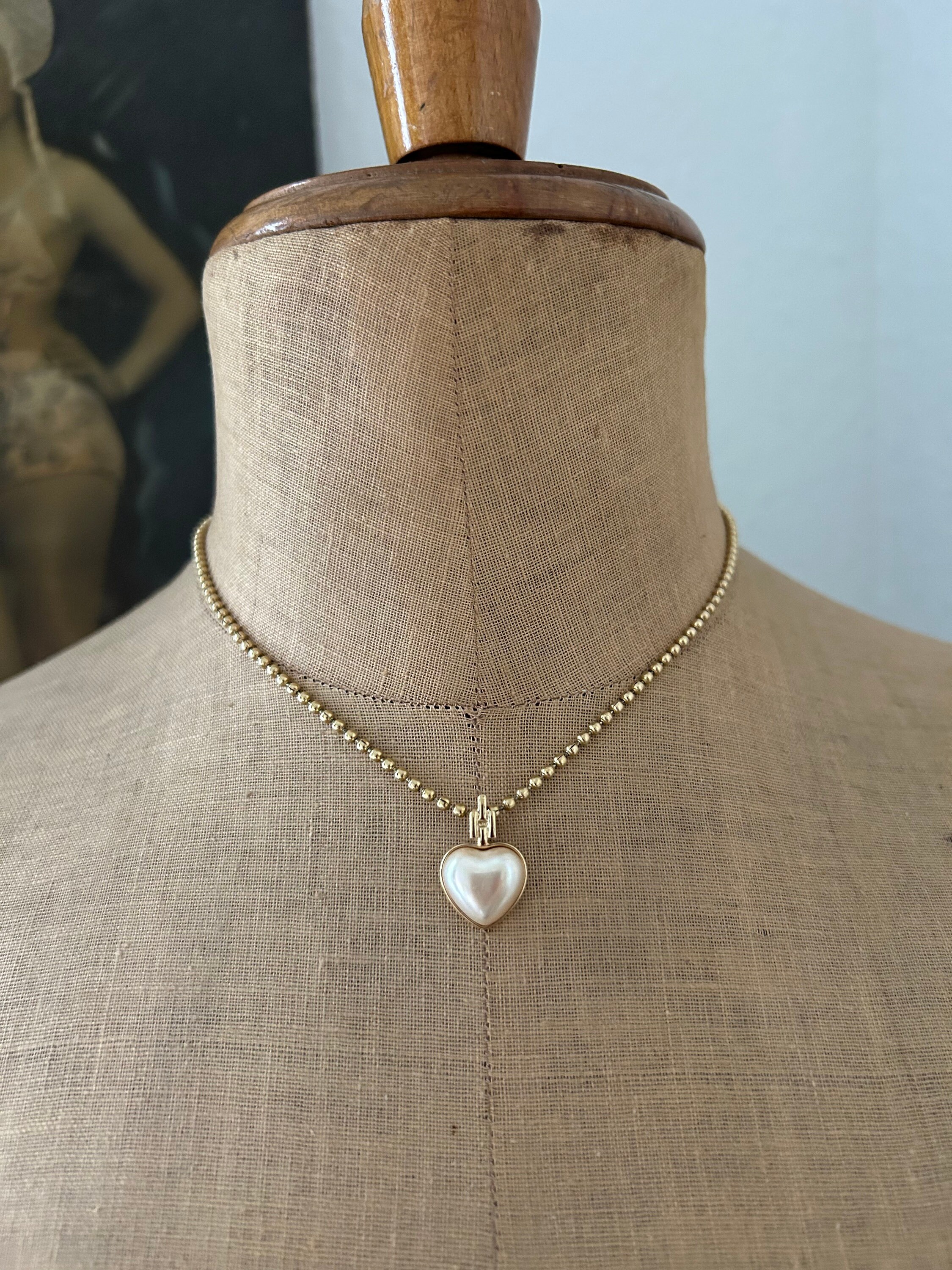 Vintage 22 K Gold Plated Faux Pearl Puffy Heart Pendant Popcorn Chain  Necklace - Etsy UK