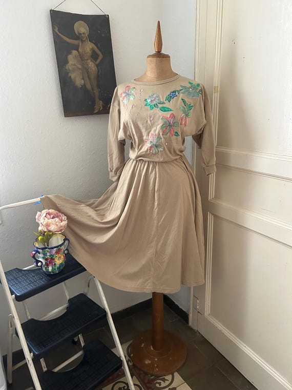 slim fit dress slacks Mocha Beige Fit and Flare Sleeveless Midi Dress main image 1