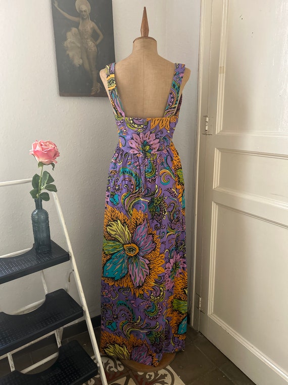 1970s Pauline Coral Psychedelic Print Dress