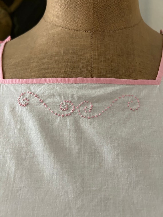 Antique White Cotton Tank Top Camisole with Pink … - image 5