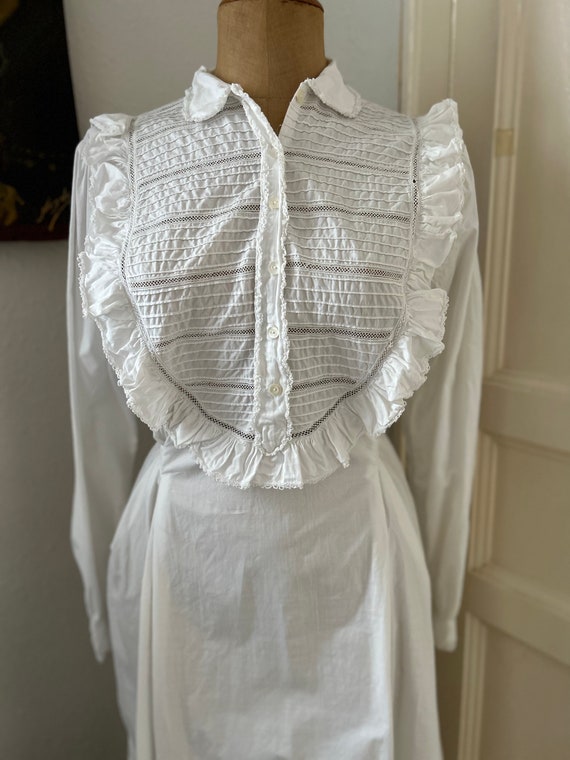 Antique Ruffled Bib White Cotton Nightgown, Edwar… - image 3