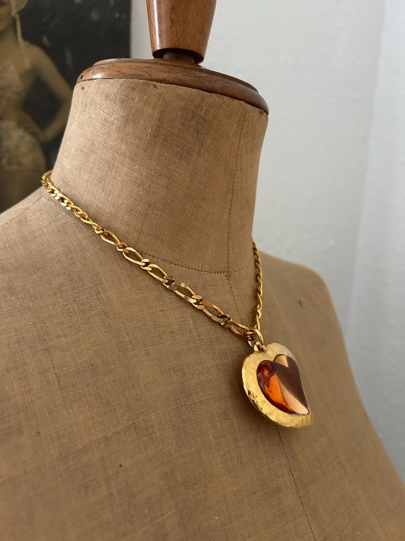 Vintage YSL Orange Resin Heart Pendant: Yves Saint Laurent