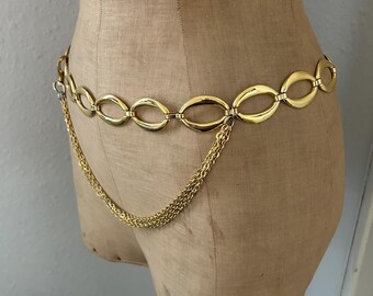 1980s/90s‎ Gold Tone Chain Link Adjustable Belt w/5 Pair Oval Ornate Sets Vintage 80s Gold Tone Oval Link Chain Belt With Multi Strand  main image 3