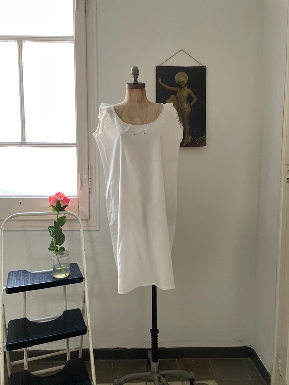 Antique Crisp White Linen Nightgown, Sleeveless S… - image 1