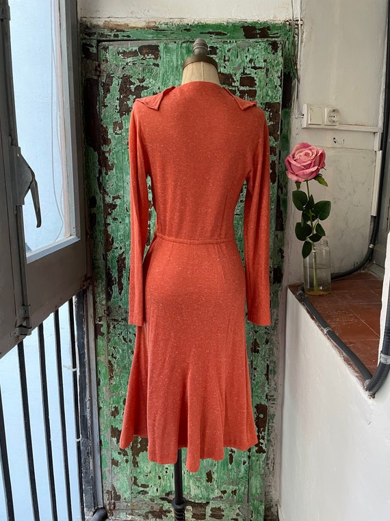NOS Vintage Orange Dress, 70s does 30s Hourglass … - image 8