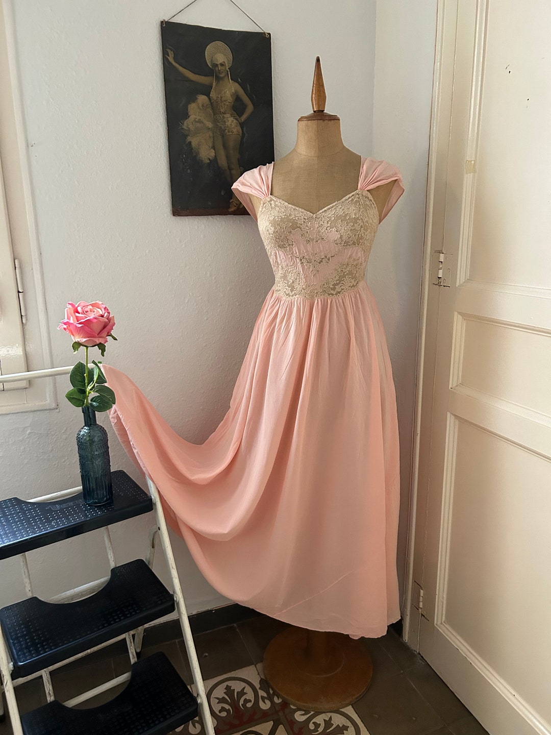1930s Pink Silk and Lace Night Gown main image 0