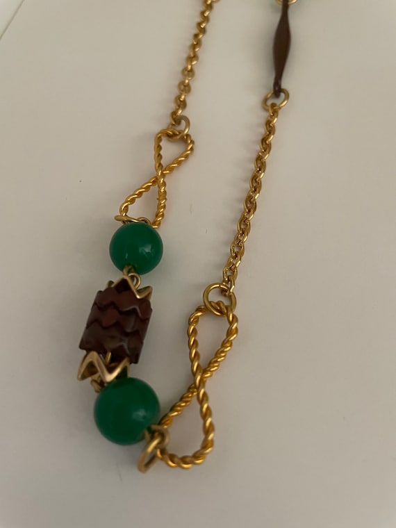 Vintage NOS Green & Brown Beaded Chain Flapper Ne… - image 9