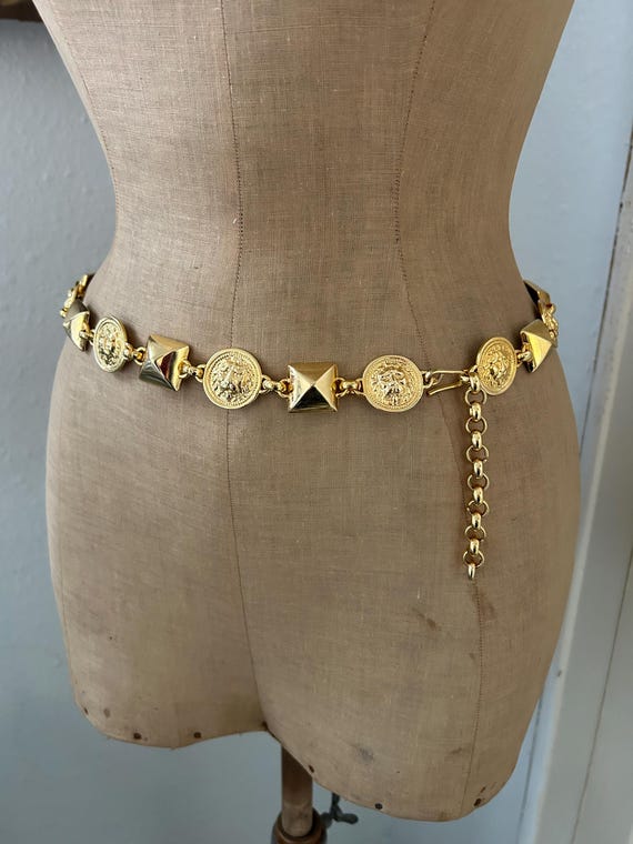 Vintage Gold Tone Lion Head Chain Link Belt - Etsy display picture 2