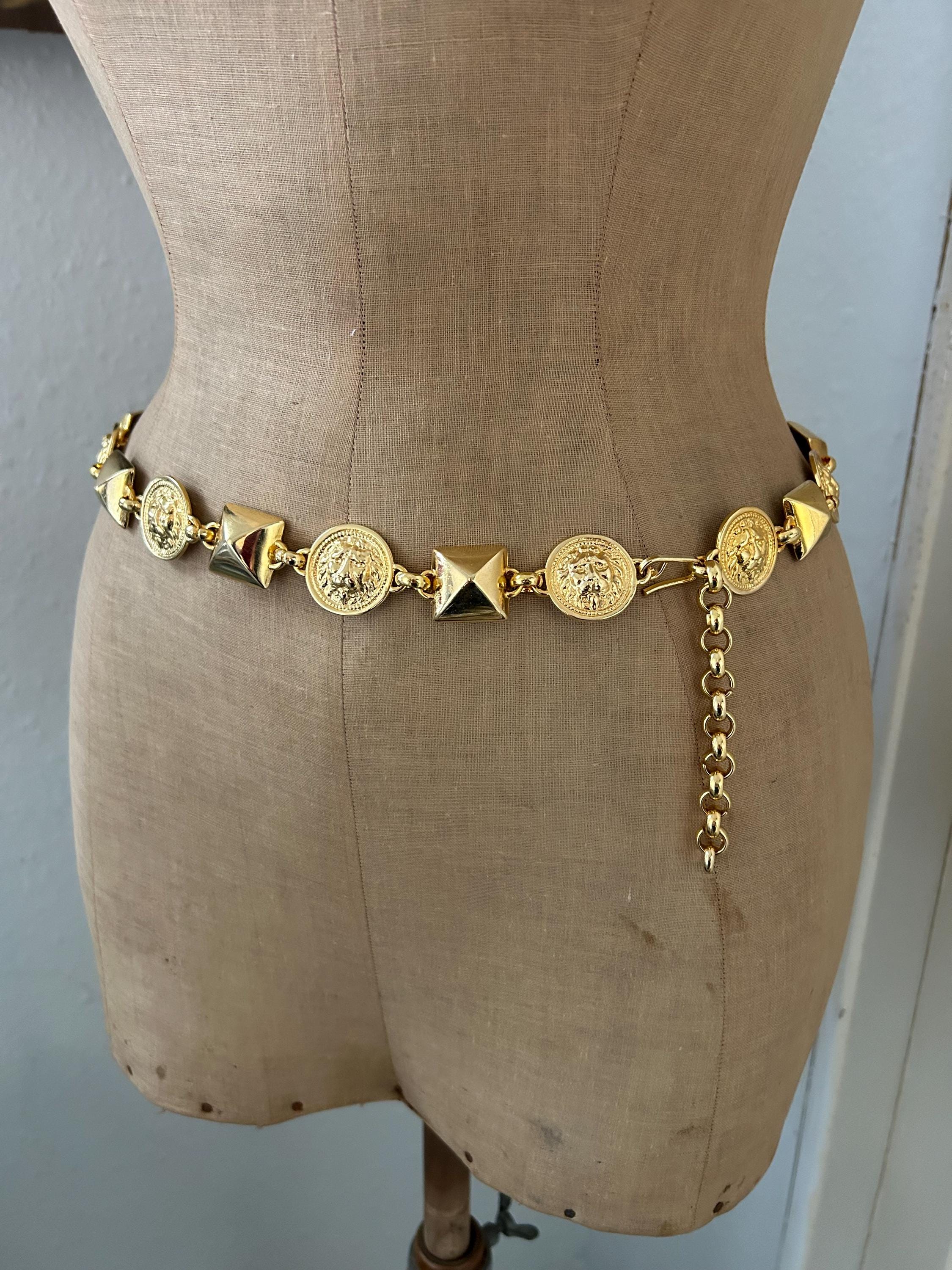 Vintage Gold Tone Lion Head Chain Link Belt - Etsy display picture 1