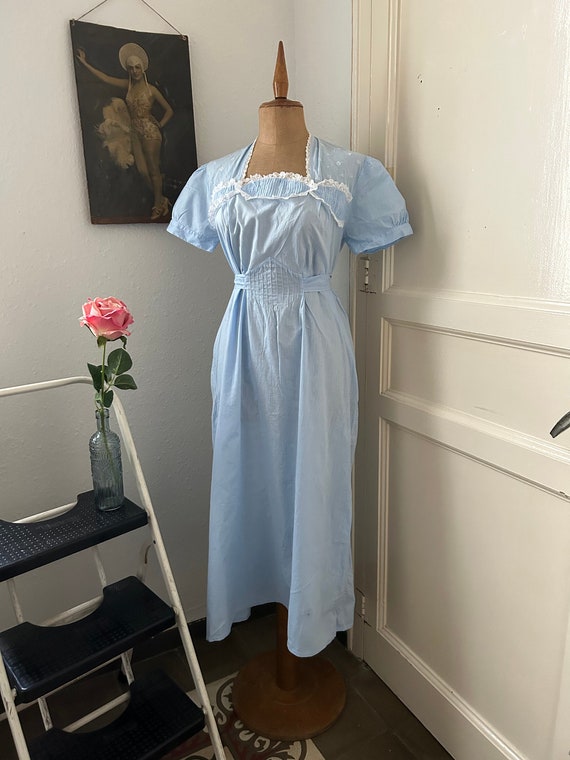1950s Blue Cotton Puff Sleeved Maxi Length Nightgown Size Medium to Large Etsy UK