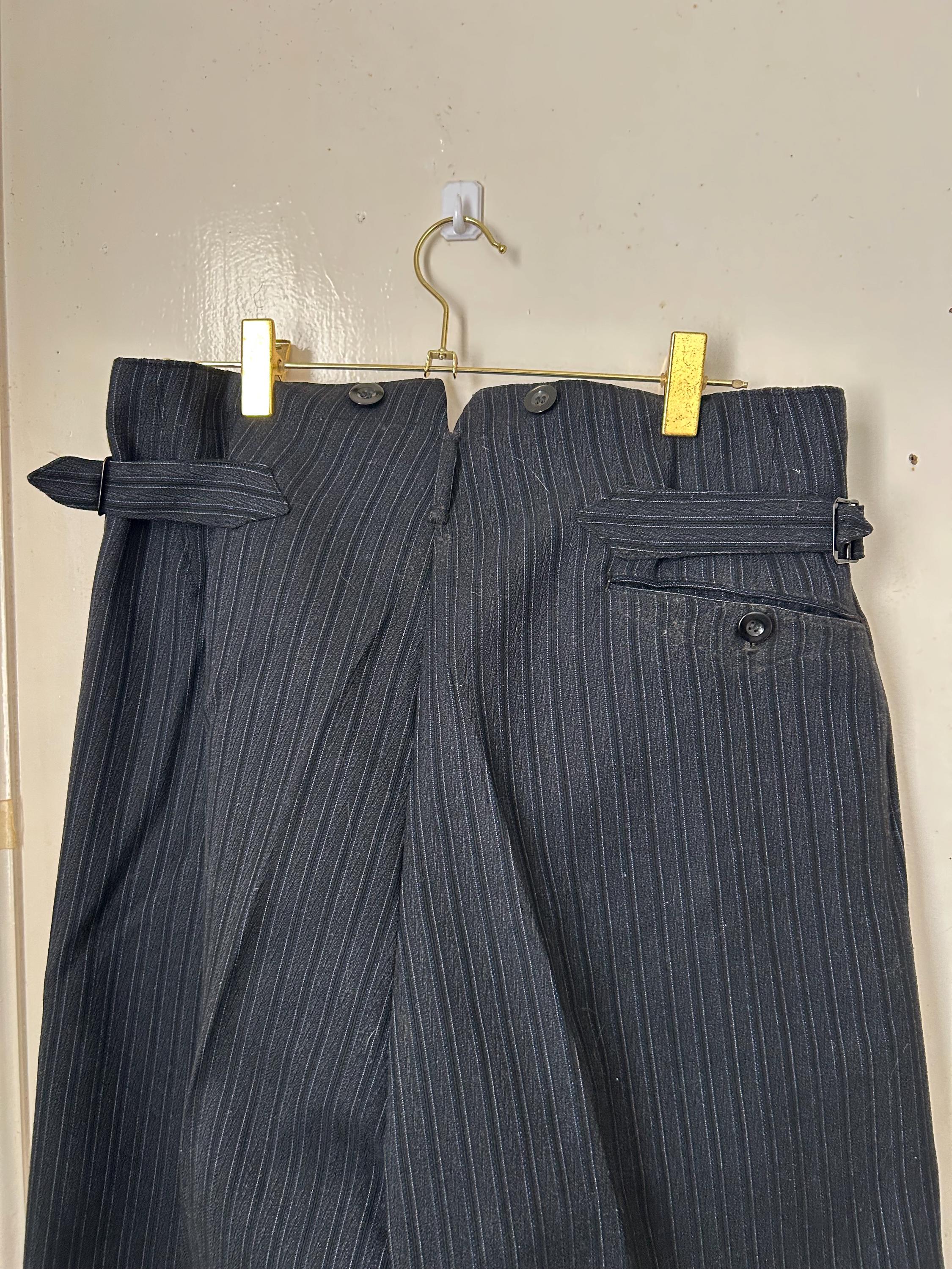 Men's 1950s Tuxedo Button Fly Pin Striped Trousers 33