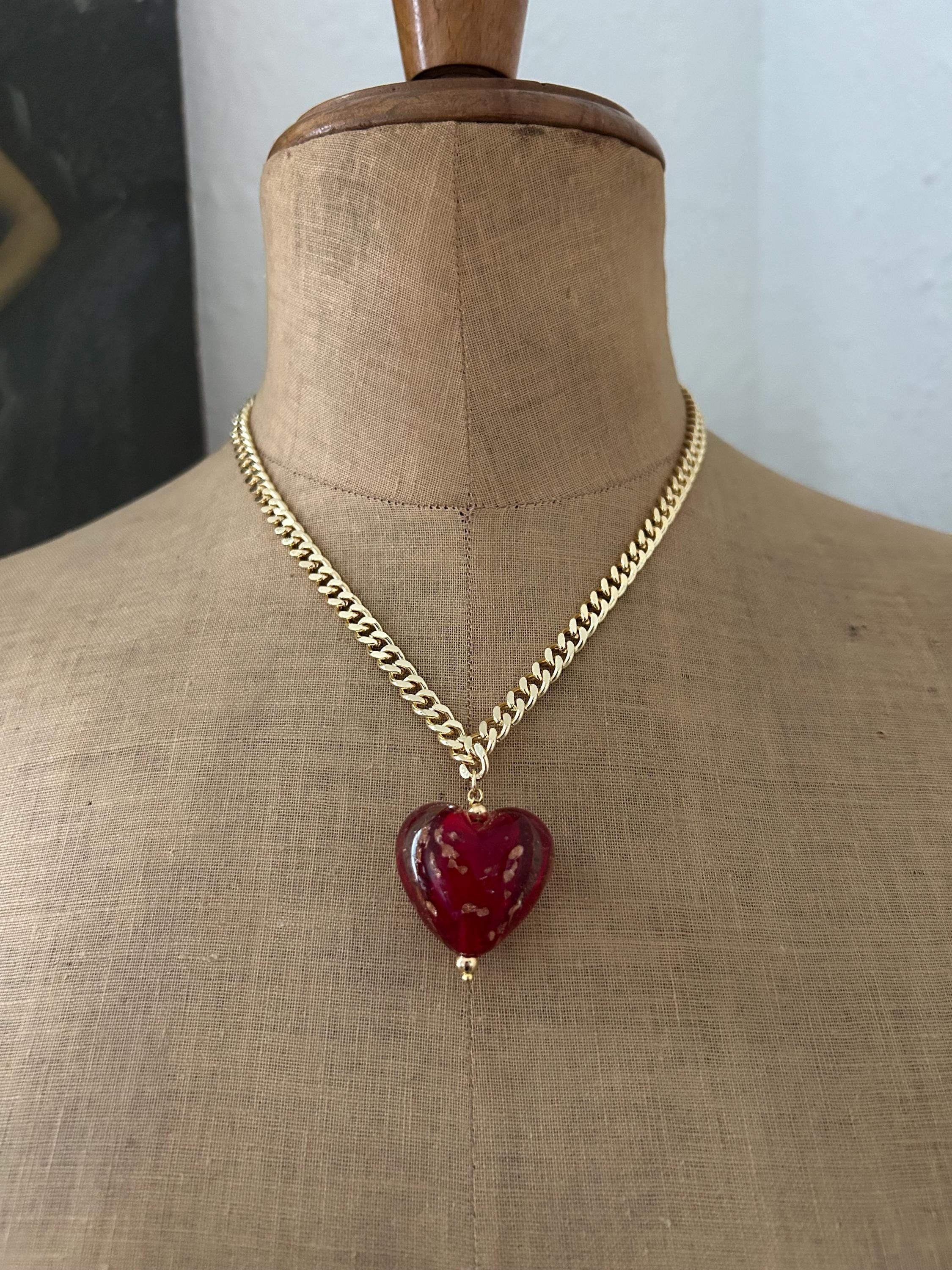 Collana Lunga Con Ciondolo A Forma Di Cuore In Vetro Trasparente - Foto 5