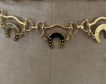 Gold tone metallic horse shoe bull head accents chain belt Equestrian il_fullxfull.6854200221_ckbc.jpg main image 3