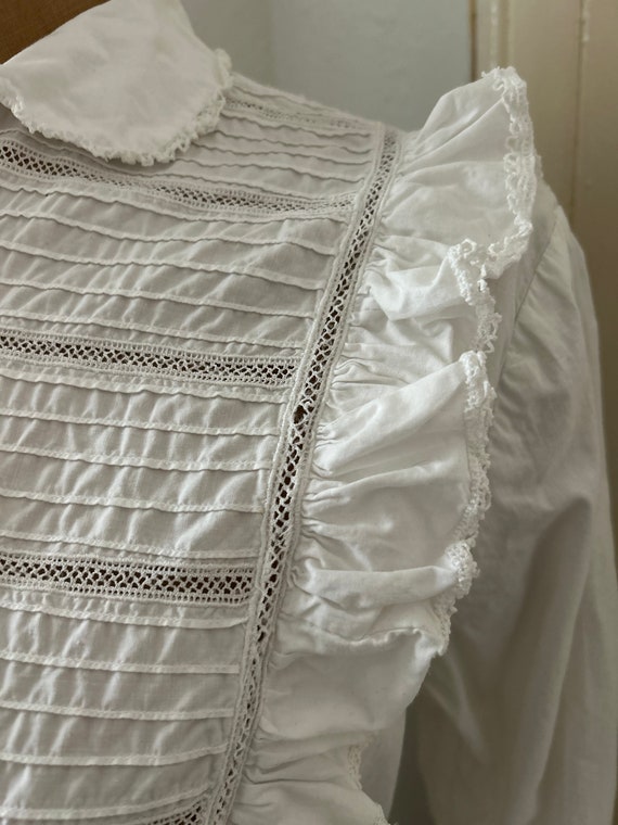 Antique Ruffled Bib White Cotton Nightgown, Edwar… - image 4