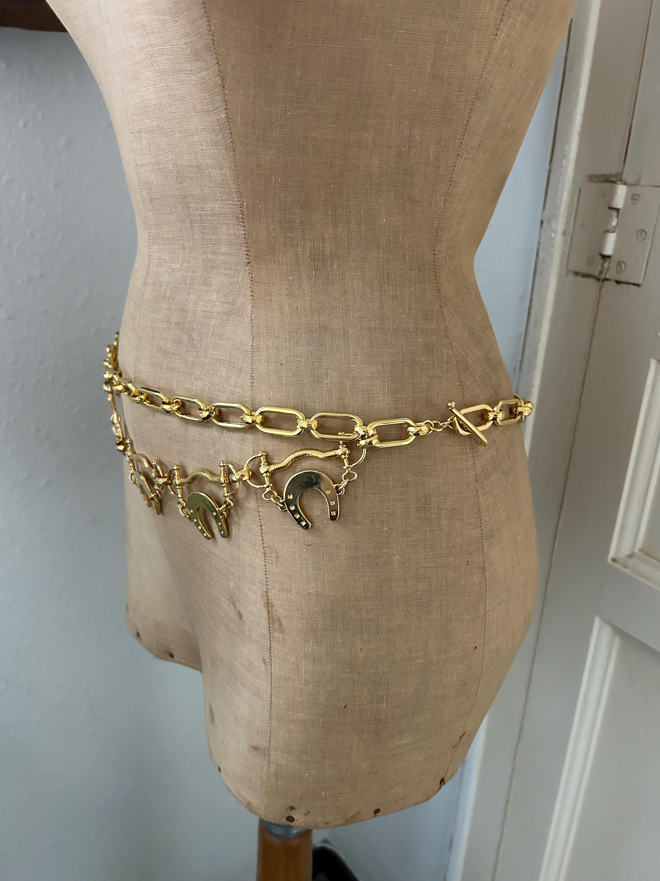 Vintage NOS Gold Tone Equestrian Horseshoe Charm Chain Link 