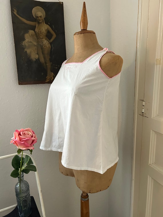 Antique White Cotton Tank Top Camisole with Pink … - image 7