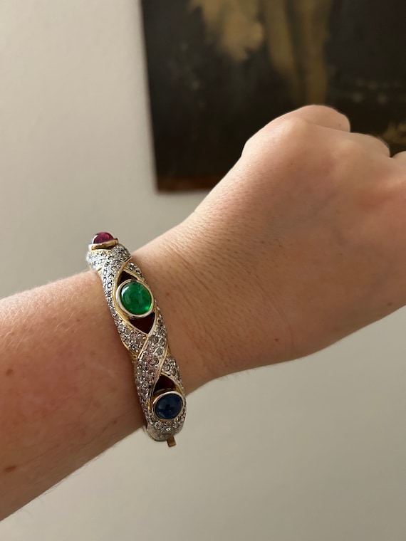 Magnifique bracelet jonc cabochon en verre signé Vogue Bijoux Gripoix,  bijoux de style Ciner, bracelet de manchette coloré bijoux Bijoux de l'Inde  -  Canada