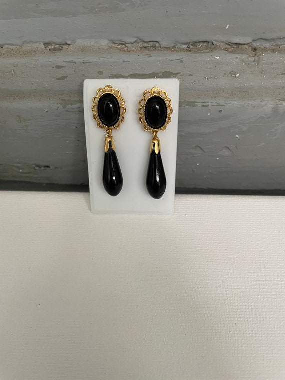 Vintage Gold Plated Dainty Black Victorian Revival Teardrop Door Knocker Earrings Made in Italy for Pierced Ears Deadstock Etsy Canada