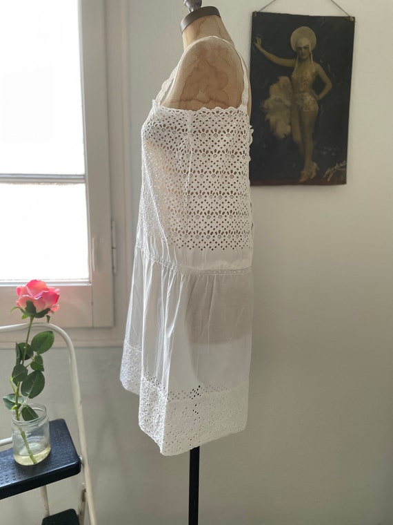 Antique White Eyelet Lace Cotton Chemise Size Sma… - image 6