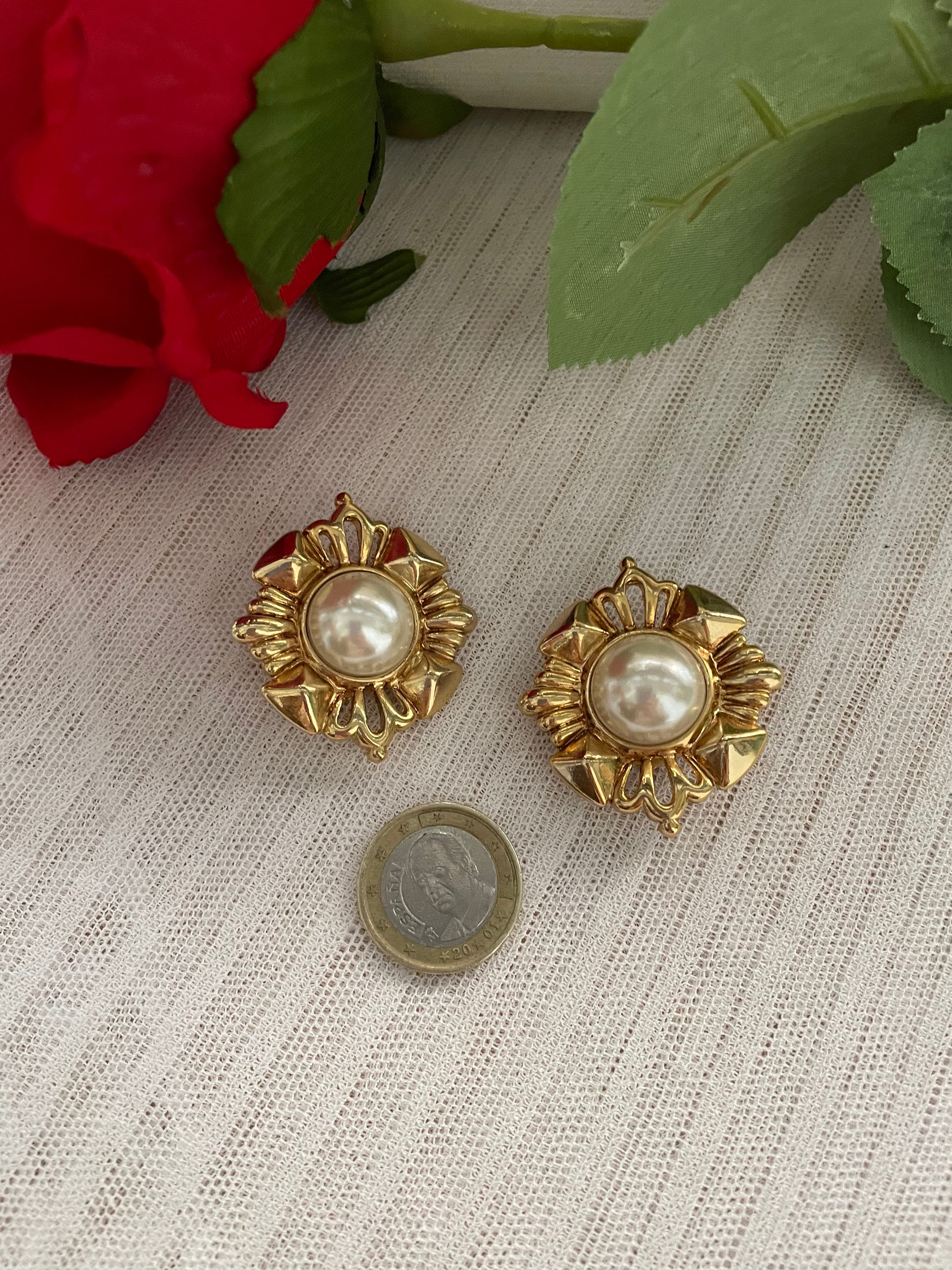 Boucles D'oreilles Anciennes Plaquées Or - Style Art Déco Créateur - Clips Cercle - Occasion, Origine France