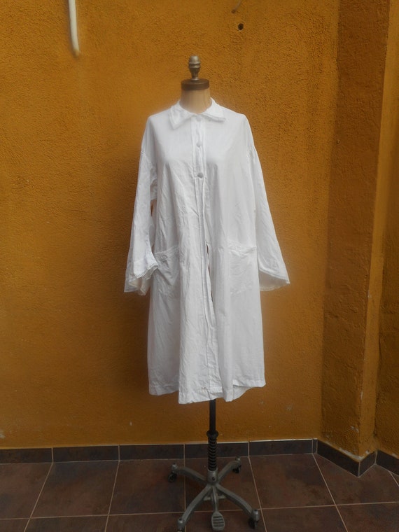 Vintage White Cotton Robe Swing Jacket Duster Slan