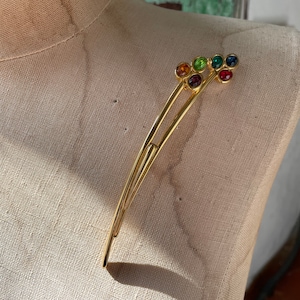 Vintage High Quality Multicolored Faceted Glass Jeweled Grass Abstract Flower Long Slender Brooch 80s Deadstock