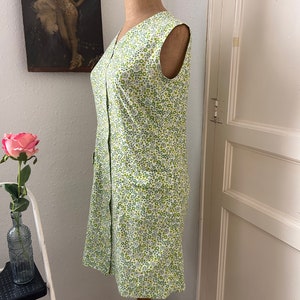 Vintage 1960s Green Floral Print Sleeveless Shift Dress with Pockets zdjęcie 5