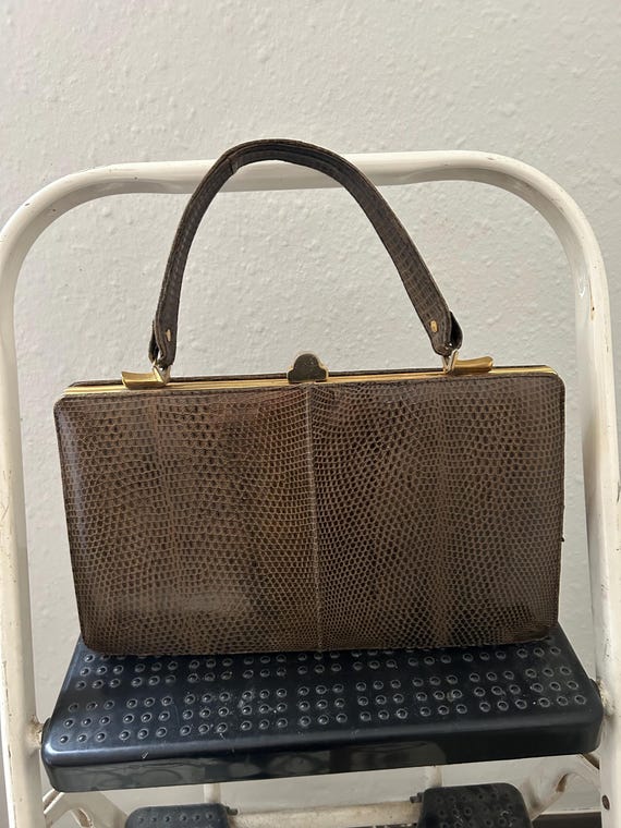 Borsa Kelly vintage anni '60 in pelle di serpente grigio verde