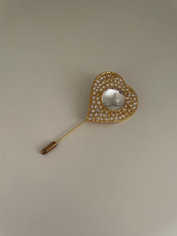 Vintage YSL Heart Shaped Stick Pin, Authentic Signed YSL Brooch