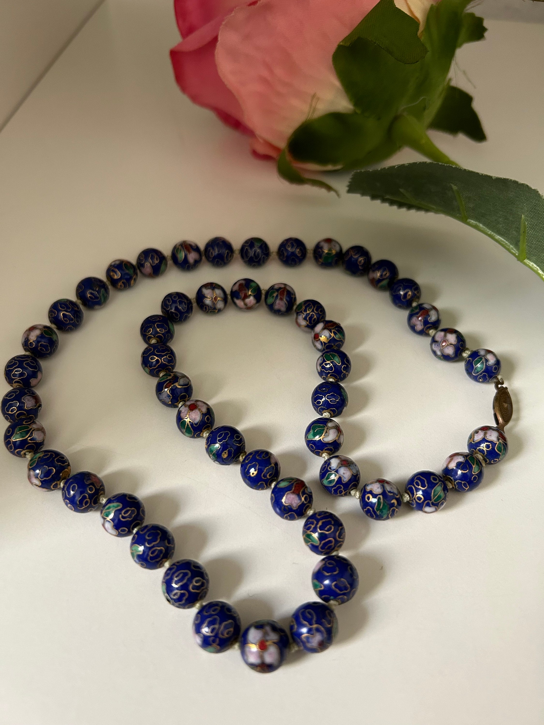 collier fantaisie ancien pampille perles fleurs feuillage