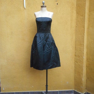 Vintage 1950s  Black Silk Strapless Fit and Flare Cocktail Dress Size Small