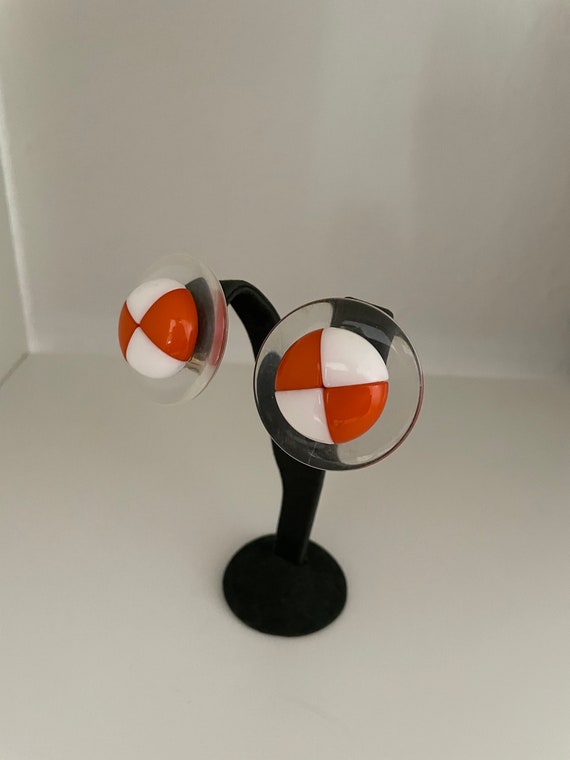 Vintage NOS Orange and White Pin Wheel Round Plas… - image 3