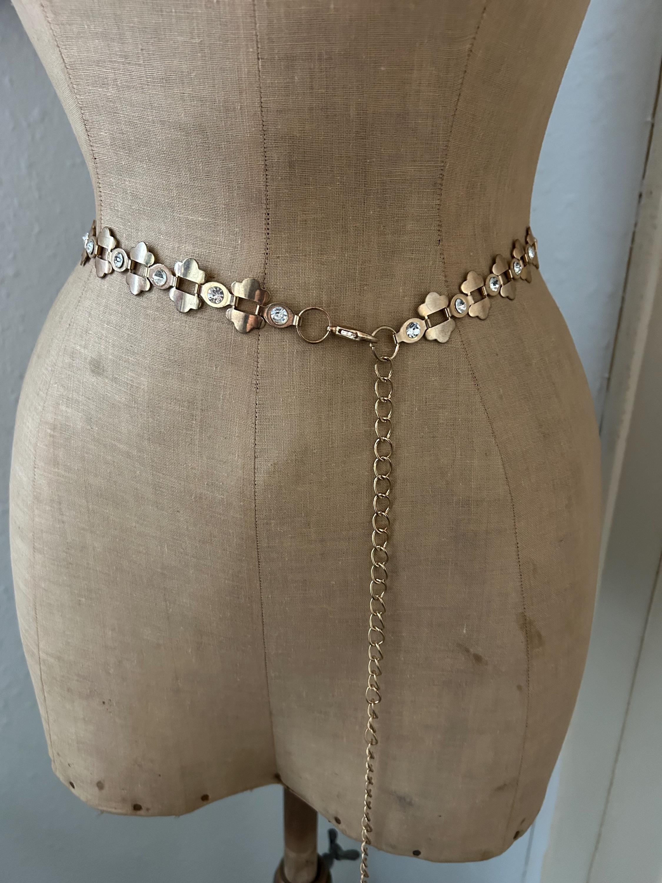 Vintage Dainty Gold Tone Flower Crystal Chain Link Belt - Etsy