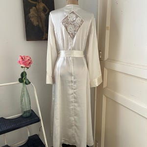 cream satin dressing gown Ivory Satin Robes, White Bridal Lace Robe, Cream Bridesmaid Robe, Lace Dressing  Gown, Beige Lace Ankle Robe, Full Length Bridal Party Robe