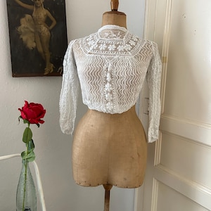 For Repair Antique Net Lace Blouse, Edwardian Tambour Lace Top, Floral Embroidered Netted Lacy Shirt, 1910s Fashion XXS