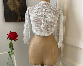 トップス 1900s Lace My Handmade Work Womens Vintage Lace Patchwork Victorian Renaissance Button