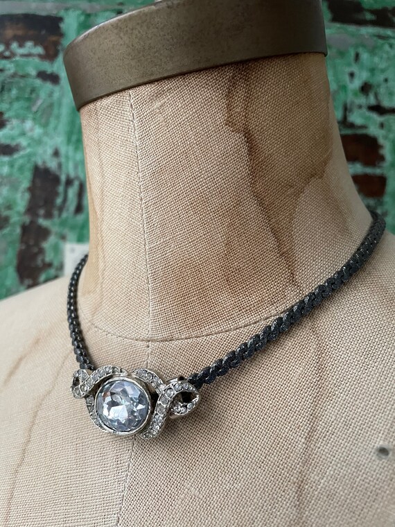 NOS Vintage Art Deco Gun Metal Chain with Sparkli… - image 3