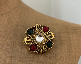 Vintage Vogue Bijoux Etruscan Revival Gripoix Jewel Round Statement Brooch