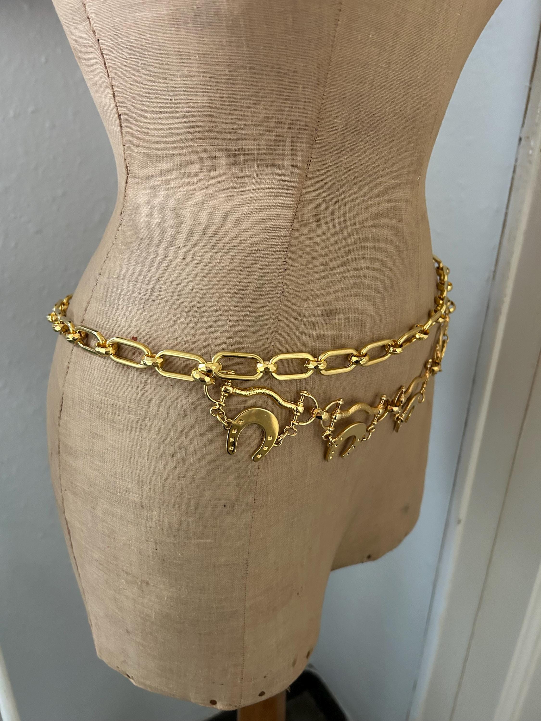 Vintage NOS Gold Tone Equestrian Horseshoe Charm Chain Link 