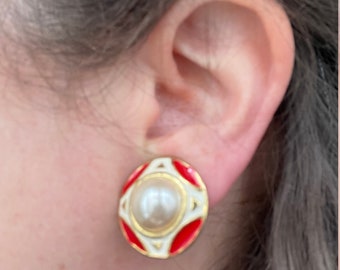 Clips boucles d’oreilles vintage 90’s émail noir rouge